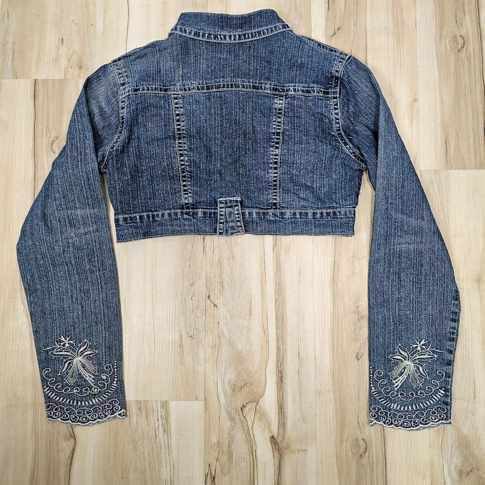 Vintage Apollo Denim Cropped Jacket Size M Y2K Embroidered Boho Blue Jean Shrug - Picture 5 of 8